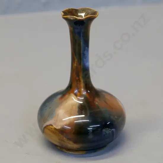 (Milton potteries?) majolica bottle vase - no stamp, very small rim chip H-100 D-70