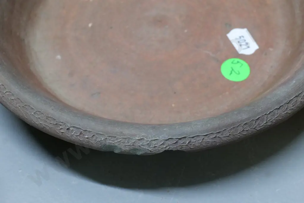 2 unglazed stoneware plant pot bases D-190 and a small ink bottle, no maker's marks Image 1++