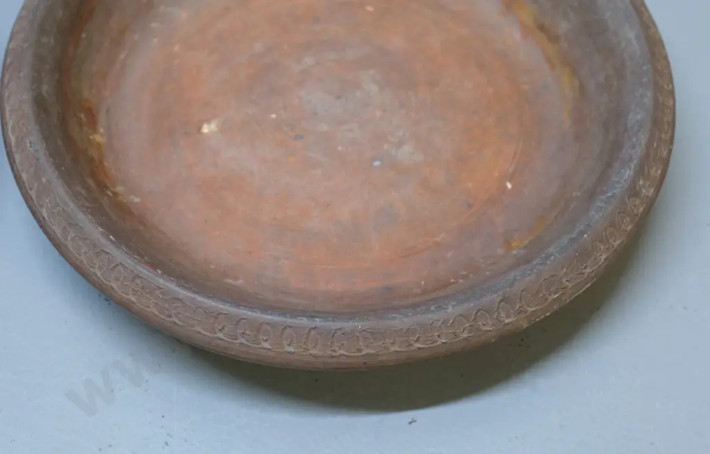 2 unglazed stoneware plant pot bases D-190 and a small ink bottle, no maker's marks Image 1++