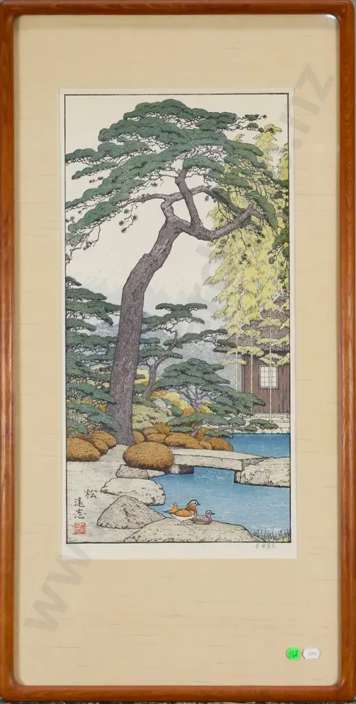 framed Japanese print "Pine Tree of the Friendly Garden" H-490 w-250 Image 1++