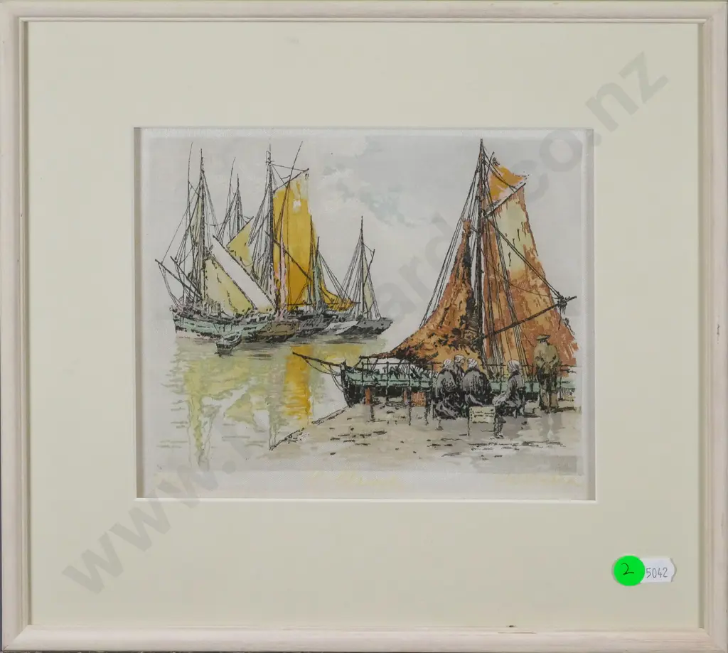 framed print on silk - sailing boats H-150 W-190 Image 1++