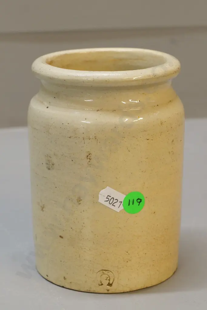 ceramic jam jar, stamped Milton Pottery, horse shoe mark, condition good, small chip to base, Image 1++