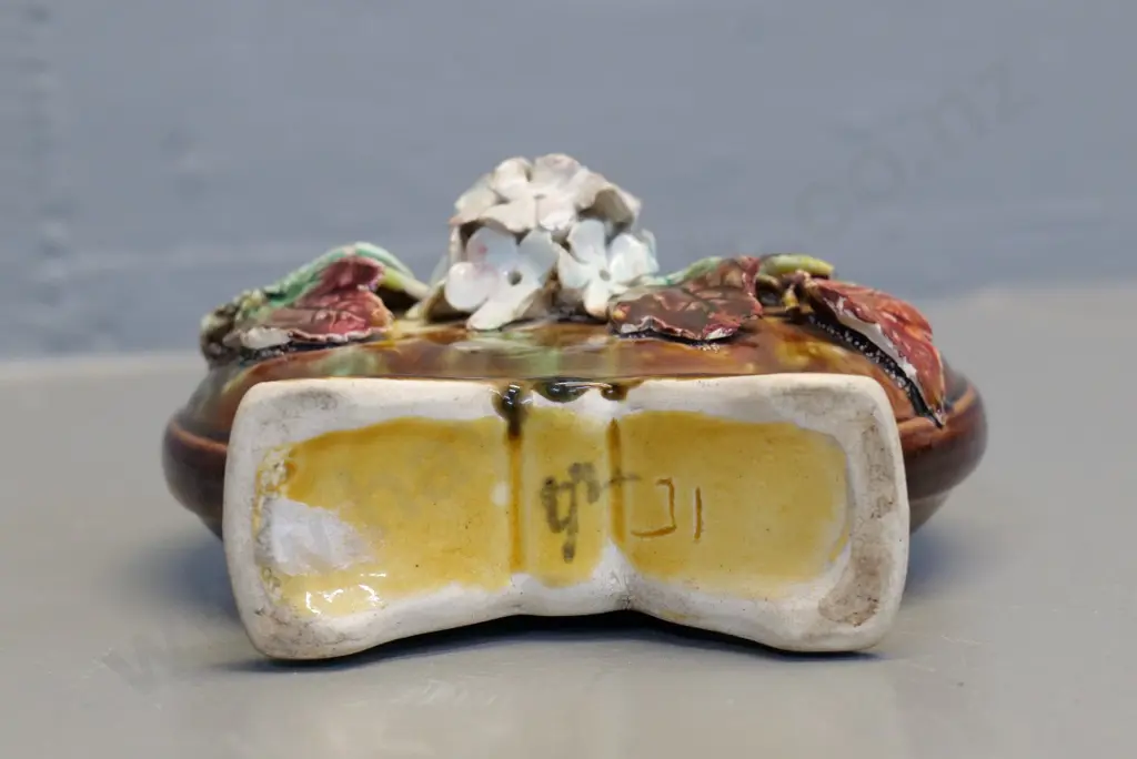 (Milton potteries?) small trough vase with ceramic hail & applique forget-me-nots - minor damage to flowers H-120 Image 1++