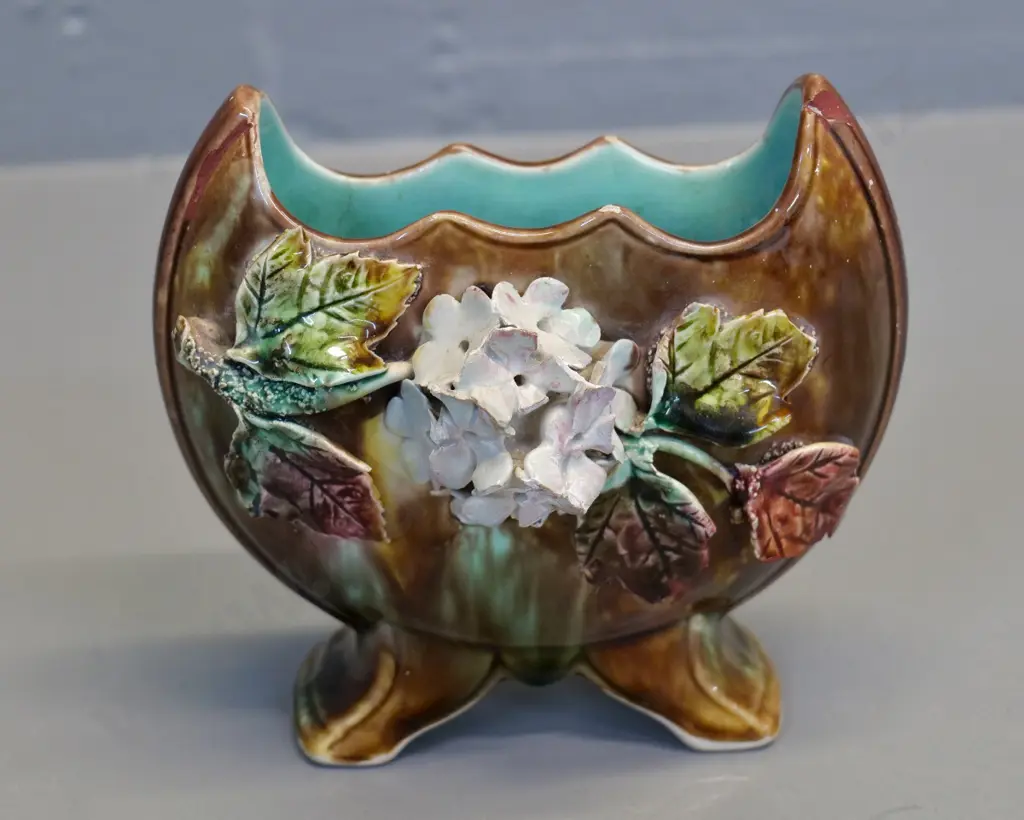 (Milton potteries?) small trough vase with ceramic hail & applique forget-me-nots - minor damage to flowers H-120 Image 1++
