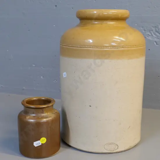large stoneware crock stamped Bailey & Co Fulham London H-350 and smaller with no markings