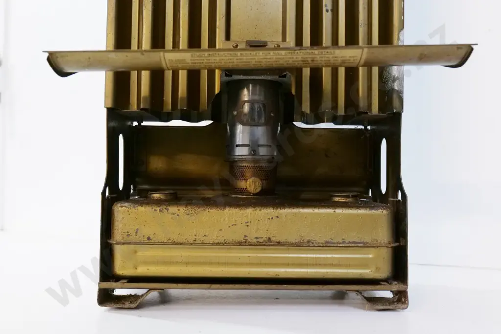 retro Aladdin heater - brass finish metal, with liquid fuel burner at base H-810 W-360 D-180 Image 1++