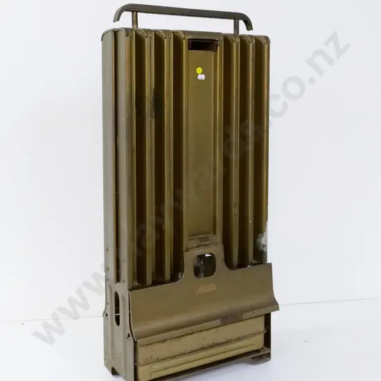 retro Aladdin heater - brass finish metal, with liquid fuel burner at base H-810 W-360 D-180