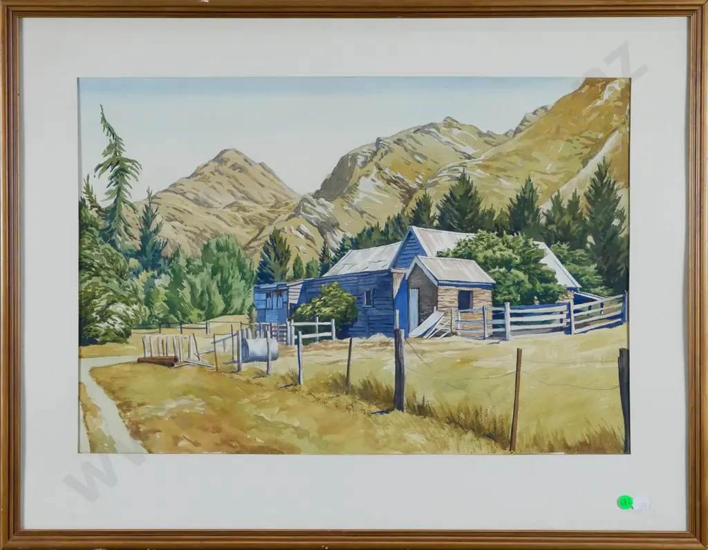 unsigned framed watercolour - farm buildings H-370 W-530 Image 1++
