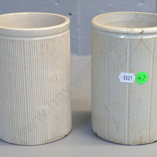 two vintage jam jars, no maker's marks, one with chip, one with crack - each H-135