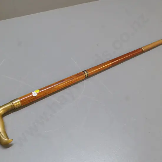 walking stick with brass eagle head handle & brass banding L890