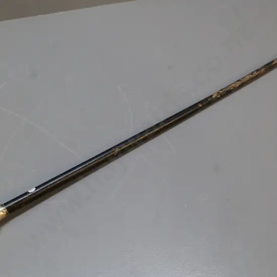 timber walking stick with sterling silver knob - worn engraved initials and hallmarks, some wear to black finish L910