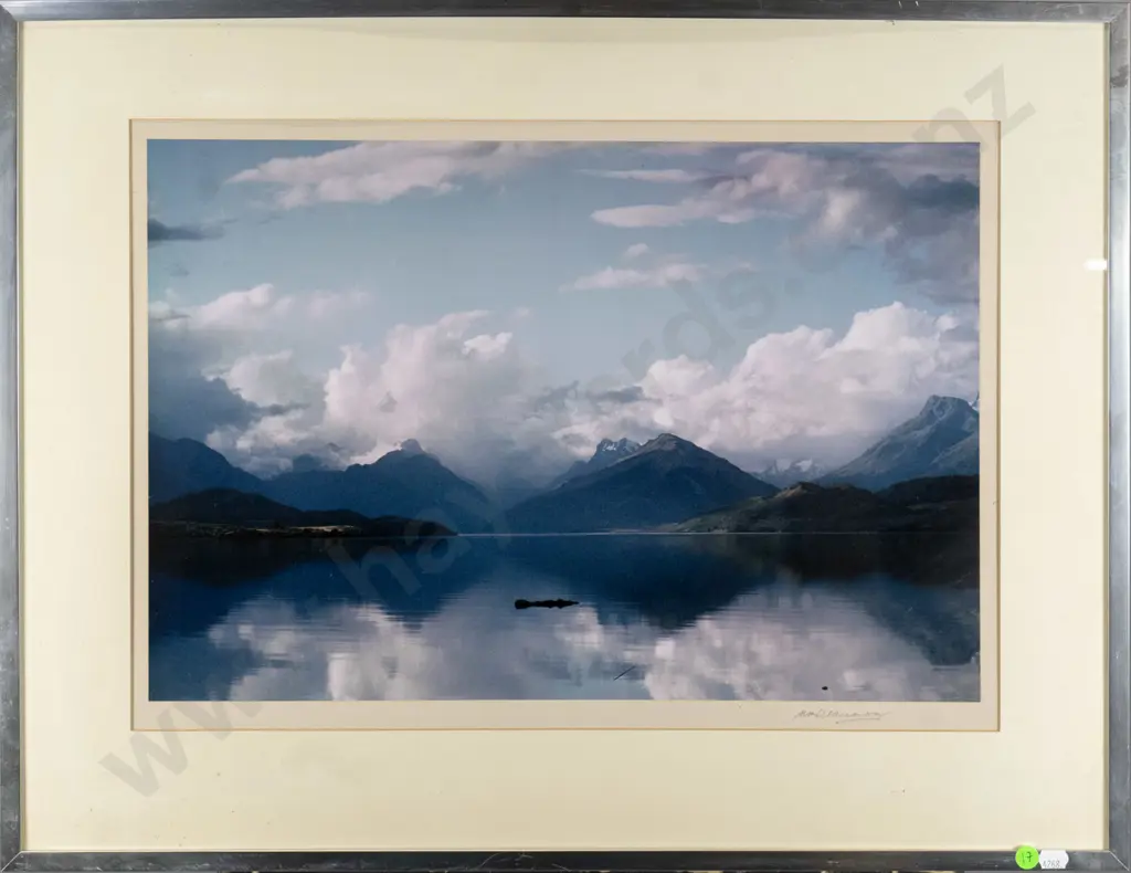 framed Matheson Beaumont photograph - lake and mountain scene (needs to be remounted) H-330 W-490 Image 1++