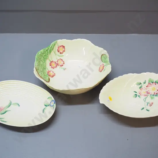 3 pieces of Carlton ware - primula salad bowl D-240, wild rose dish, and a fruit basket