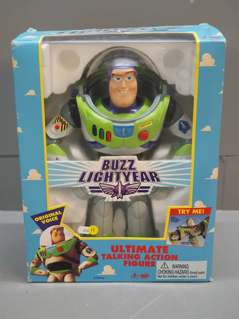 boxed talking Buzz Lightyear figure - Disney / Think Way Toys - box dimensions H340 W260 D140 Image 1++