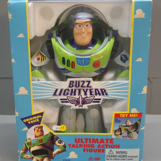 boxed talking Buzz Lightyear figure - Disney / Think Way Toys - box dimensions H340 W260 D140