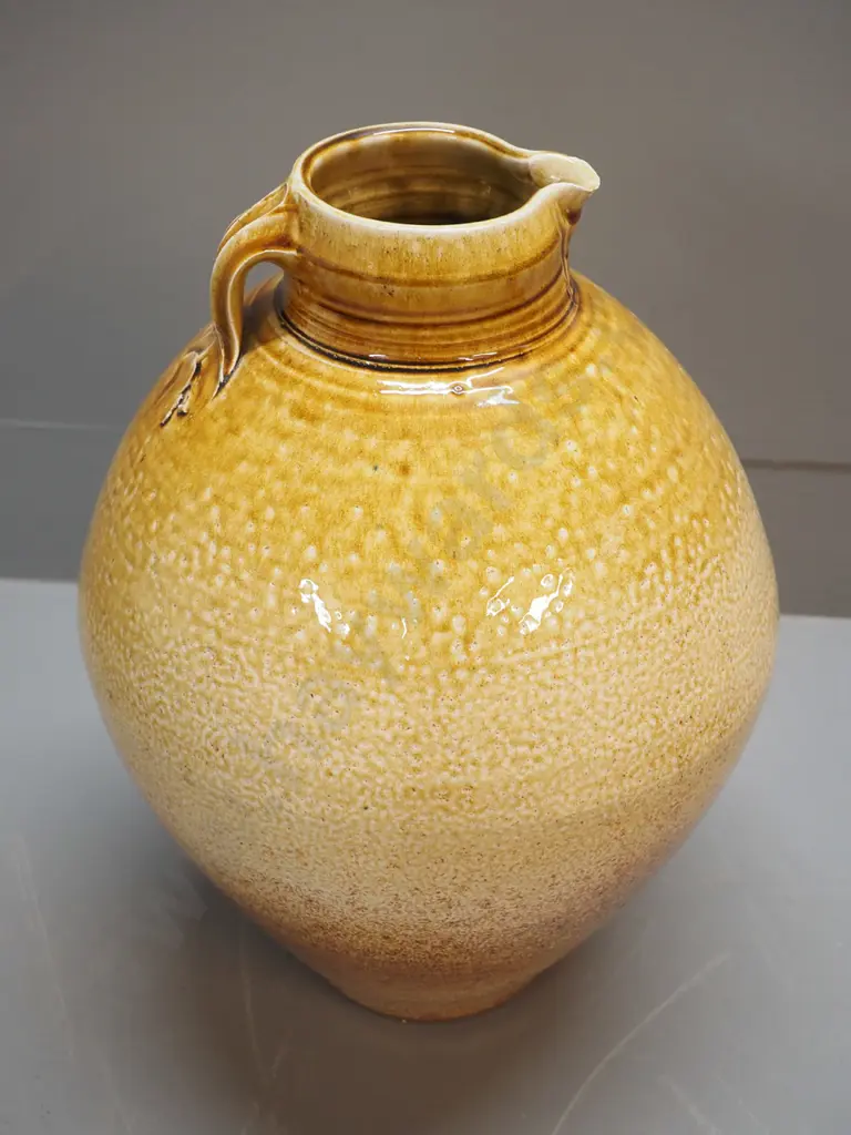 large Peter Gibbs studio pottery handled jug vase - small chip under spout H-410 Image 1++