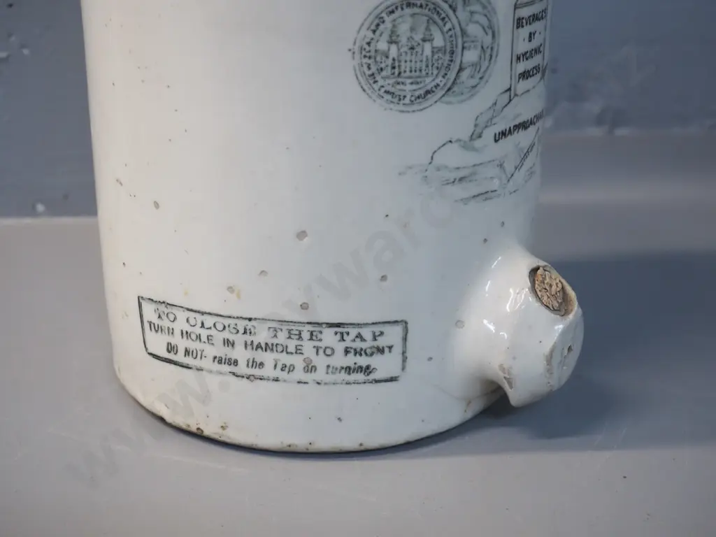 Sharpe Brothers "Hands Across the Sea" narrow mouth crock with wire handle, no spigot H-380 D-200 Image 1++