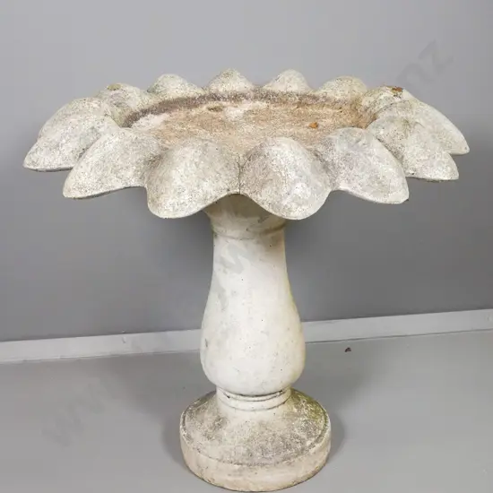 cast concrete sunflower shaped bird bath on column base - crack to top H700 Diameter 710