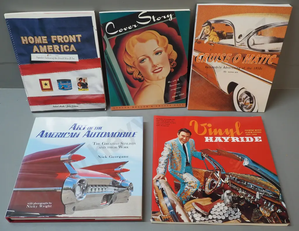 5 books on American retro and vintage design: Automobile advertising, pop culture, country music albums, magazine covers Image 1++