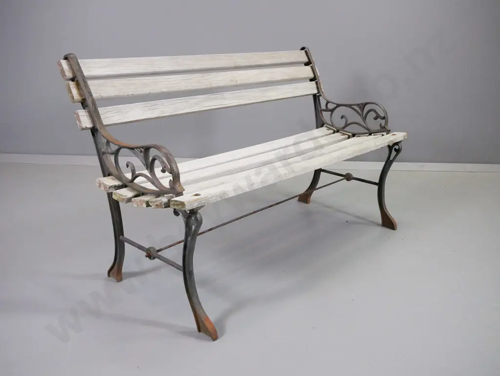 cast iron ended garden bench seat with stretcher base - a little wobbly H680 L1230 D500 Image 1++