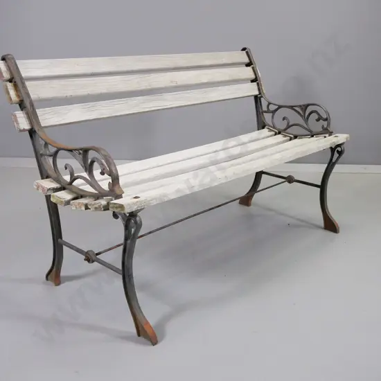 cast iron ended garden bench seat with stretcher base - a little wobbly H680 L1230 D500