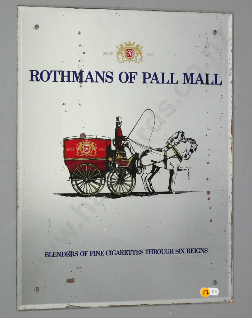 Rothmans of Pall Mall advertising wall mirror (areas of age damage) H-460 W-350 Image 1++