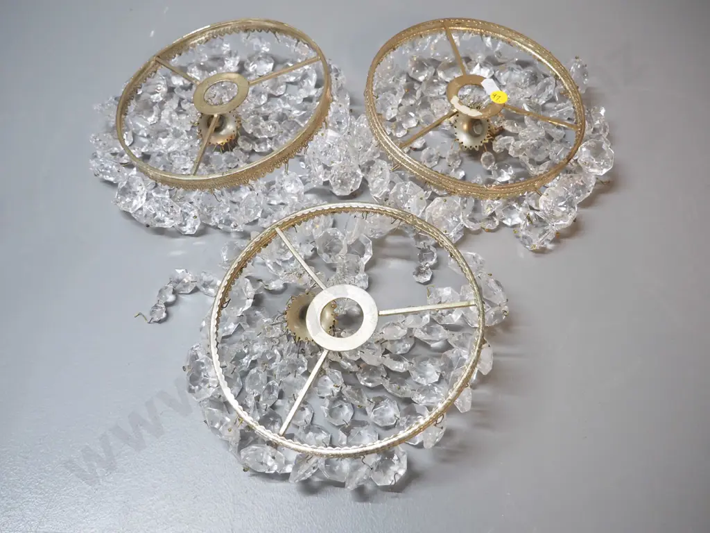 3 metal lustre basket ceiling light shades - all strands present but some need re-attaching H160 D-180 Image 1++