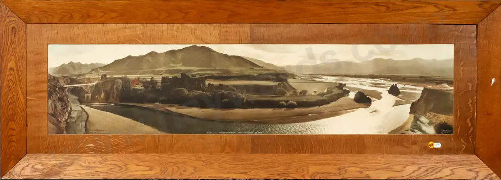 framed vintage RP Moore hand coloured photograph - View on the Waiau River, North Canterbury 1925 Image 1++