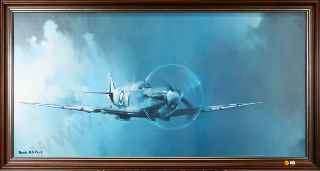 framed Barrie AF Clark print - spitfire H-500 W-1000 Image 1++