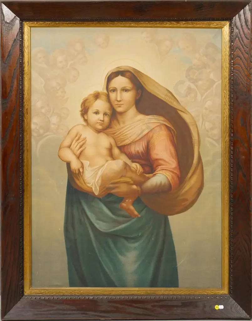 framed religious print on canvas - Mary and Jesus H-920 W-690 Image 1++