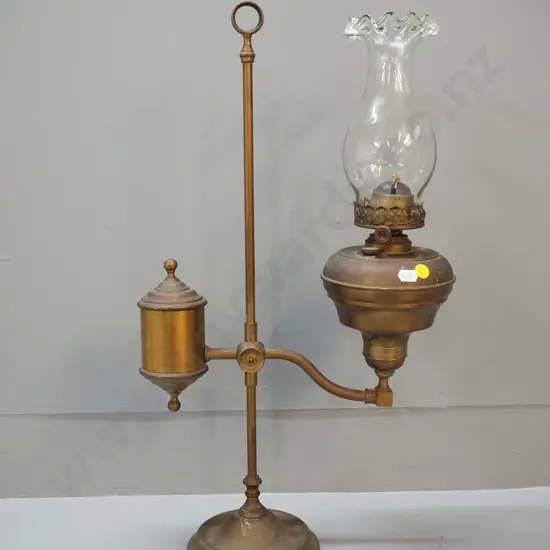 vintage brass adjustable height kerosene table lamp with clear frilled glass chimney H550 W320