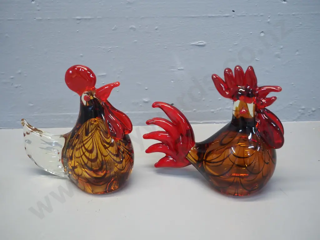art glass rooster and hen with New Zealand Collection labels - each H-150 Image 1++