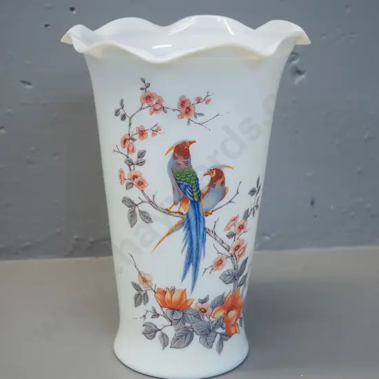 milk glass large vase with oriental bird pattern H-250
