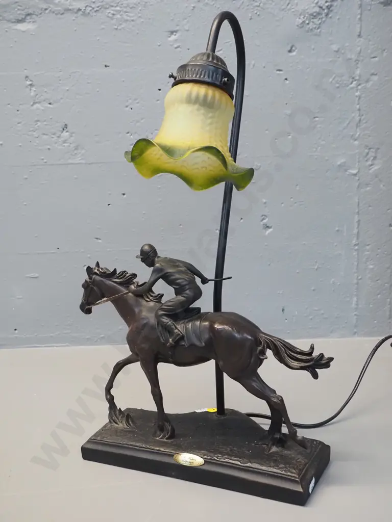 Helena Collection composite jockey themed table lamp with frilled glass shade H520 Image 1++