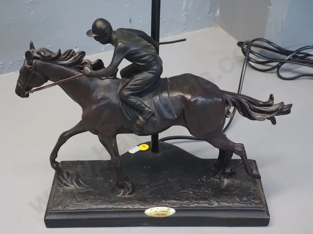 Helena Collection composite jockey themed table lamp with frilled glass shade H520 Image 1++