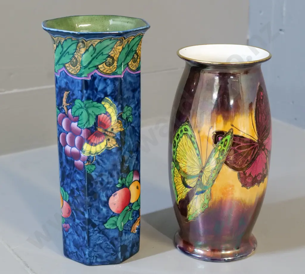2 butterfly motif vases - Wilkinsons lustre and Keeling & Co H-230 Image 1++