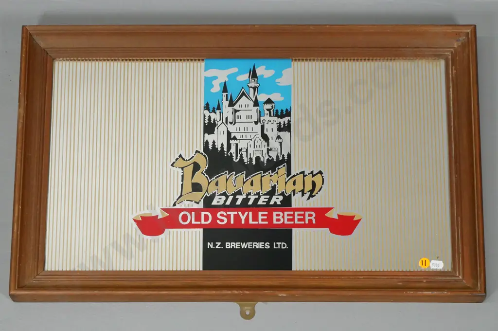 framed Bavarian Bitter, NZ Breweries Ltd advertising wall mirror H-390 W-630 Image 1++
