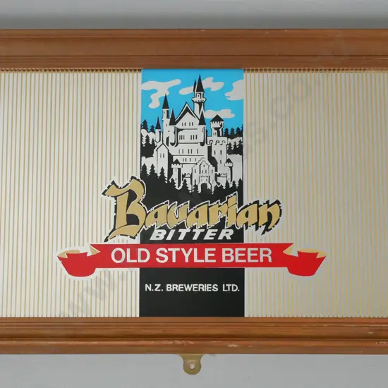 framed Bavarian Bitter, NZ Breweries Ltd advertising wall mirror H-390 W-630