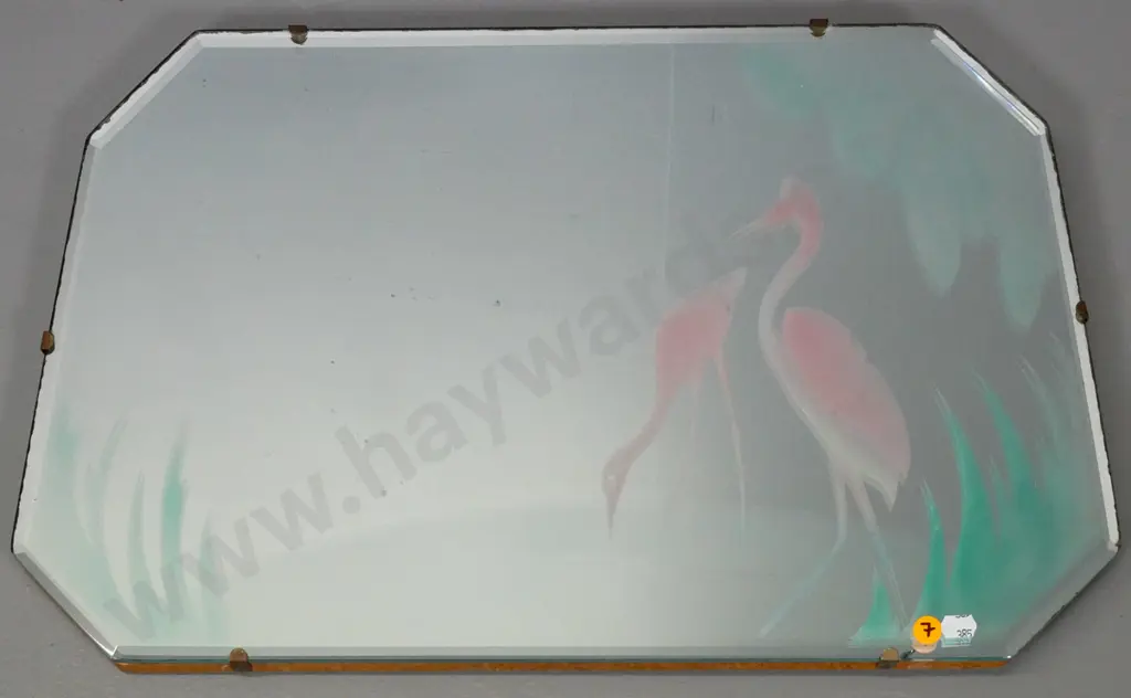 retro bevelled edge picture wall mirror - wading birds H-330 W-550 Image 1++