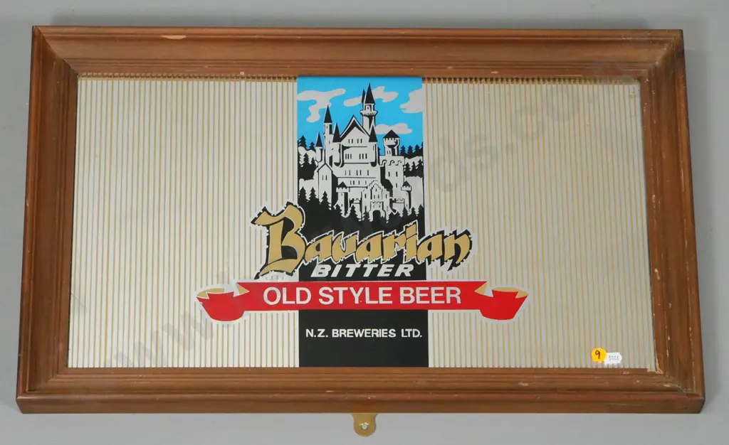 framed Bavarian Bitter, NZ Breweries Ltd advertising wall mirror H-390 W-630 Image 1++