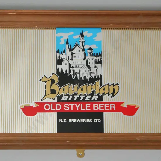 framed Bavarian Bitter, NZ Breweries Ltd advertising wall mirror H-390 W-630
