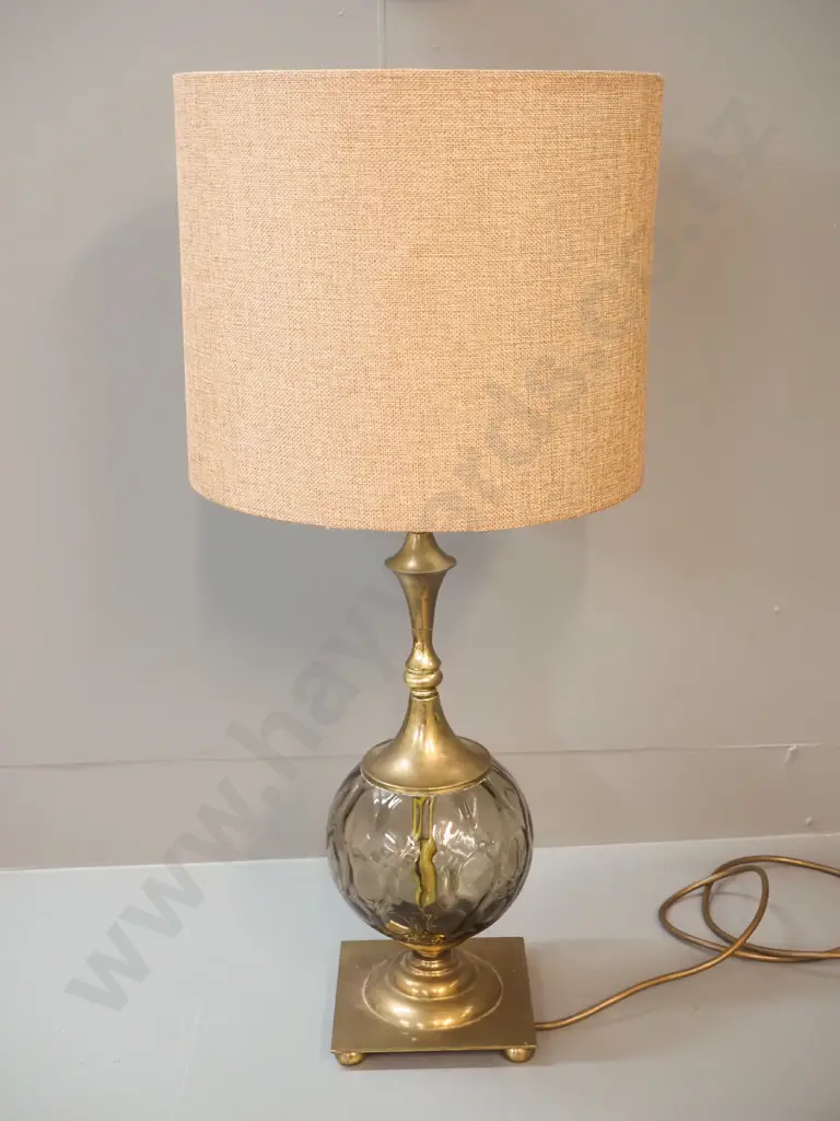 brass and smoked glass table lamp - H670 including shade Image 1++