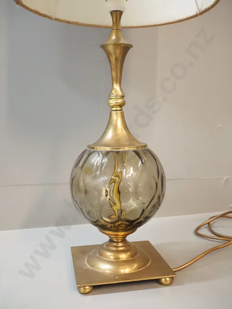 brass and smoked glass table lamp - H670 including shade Image 1++