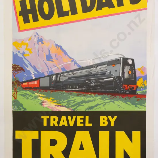 vintage Travel by Train tourism promotional poster (mounted on card) H-880 W-560