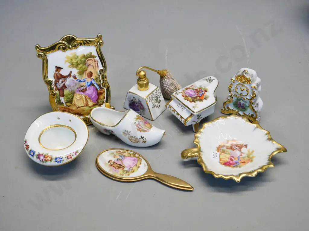 assorted Limoges china including piano trinket box, mirror, picture H120, perfume atomiser, etc. Image 1++