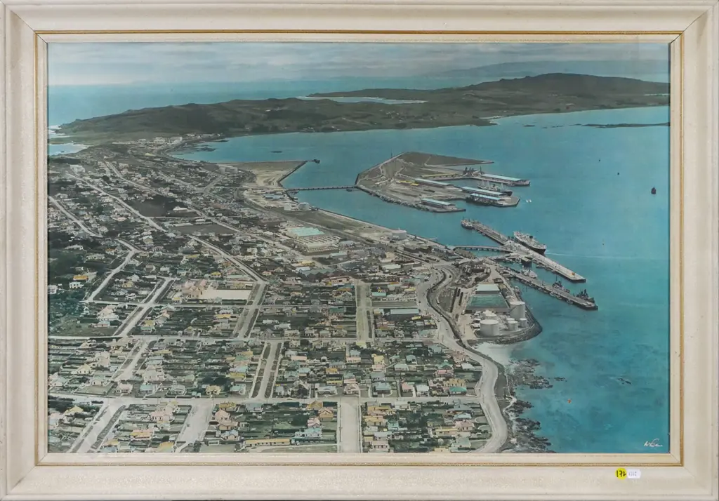 framed vintage Whites Aviation hand coloured photograph - Bluff (some age marking) H-500 W-740 Image 1++