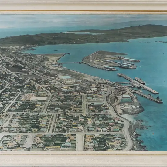 framed vintage Whites Aviation hand coloured photograph - Bluff (some age marking) H-500 W-740