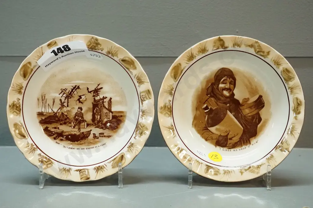 2 Bairnsfather WWI-era souvenir jam dishes - each D-140 Image 1++