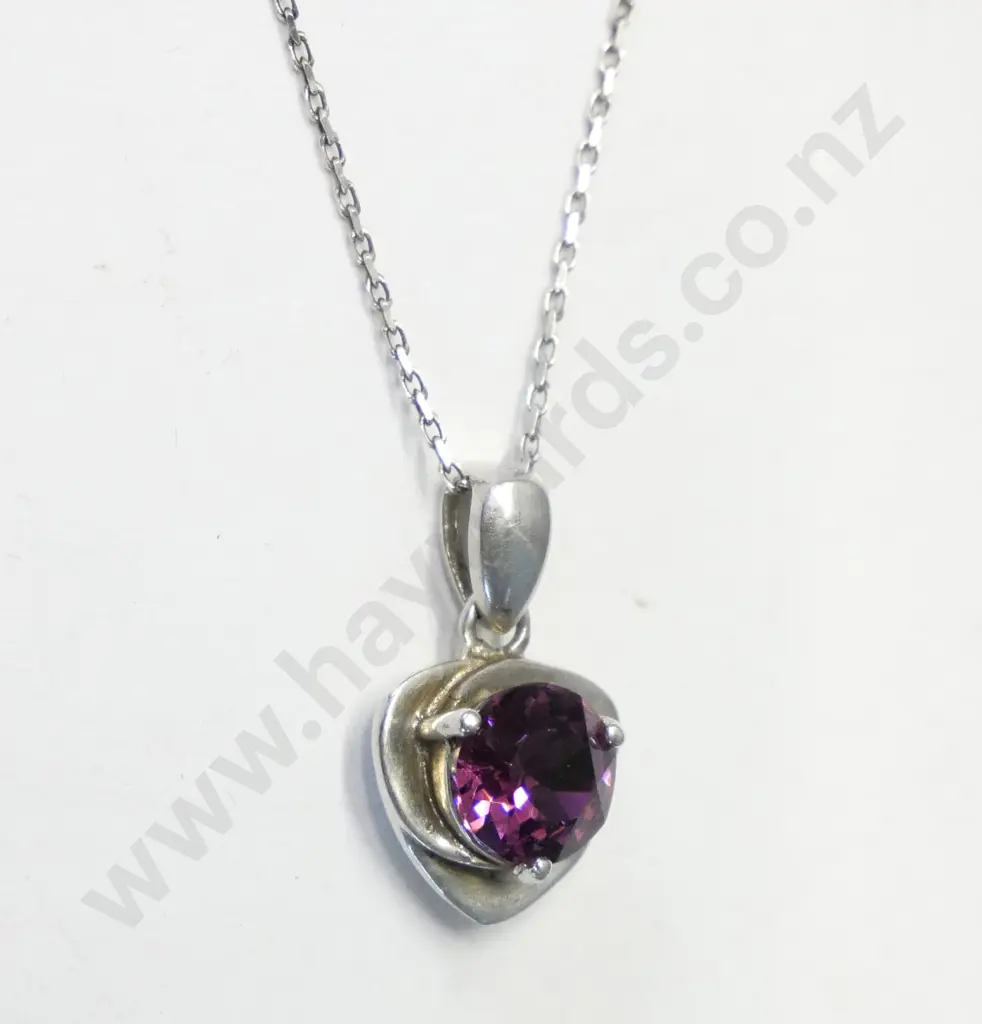 silver heart amethyst necklace stamped 925 Image 1++