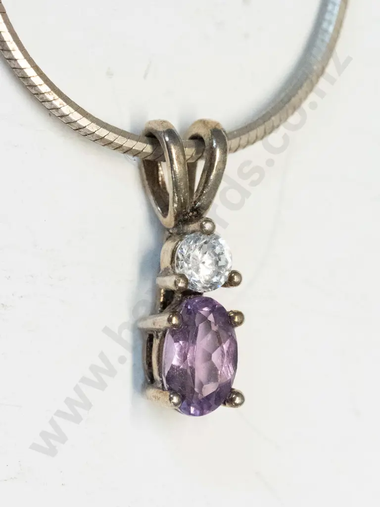 silver cz & amethyst necklace stamped 925 Image 1++